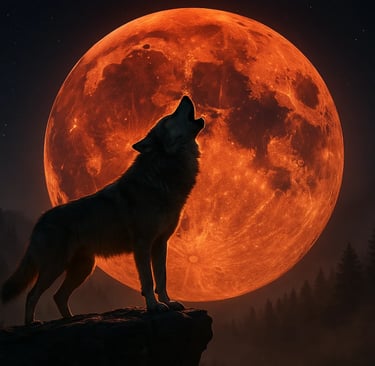 a wolf howling wolf howling at night with a full moon in the background