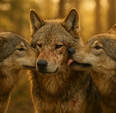 Fotorealistyczny wilk pack support IMAX National Geographic style prompt Midjourney - cinematic wildlife photography 8K