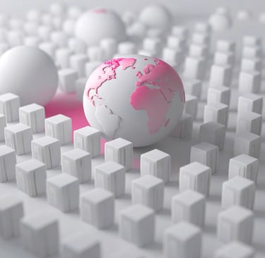A globe in a sea of variations—representing global scaling and knowledge management.