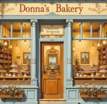 a painting of a store front door of a bakery