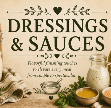 Variety of homemade salad dressings and sauces in glass jars and bowls on a rustic wooden table.