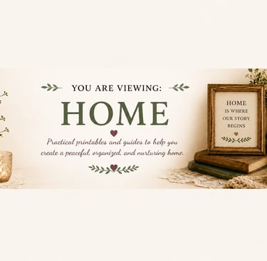 Cozy home decor banner with practical printables and guides for an organized and nurturing home.
