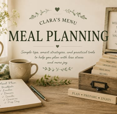Meal planning resources featuring Sunday prep, pantry organization, freezer meals, grocery shopping 