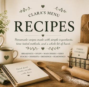 Clara's Recipe Box featuring organized homemade recipes by category in a vintage farmhouse kitchen 