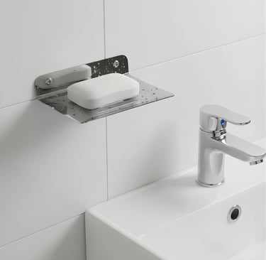 A ss soap dish displayed