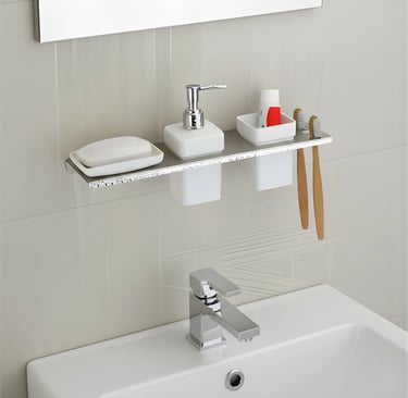 A soap dispenser with brush tumbler and soap dish