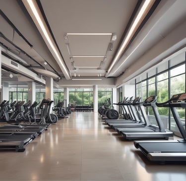 Fitnesstudio mit vielen Cardiogeräten und Laufbändern