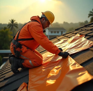 Technician performing professional roof repair services on a residential home in NJ