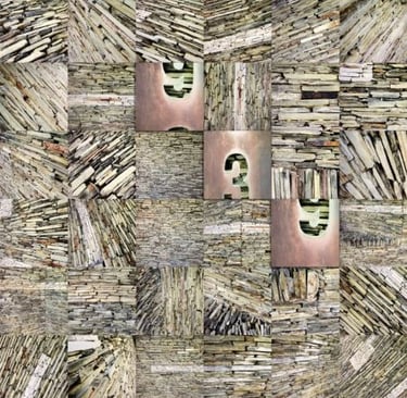 Abstract photographic collage of stone textures and fragmented composition