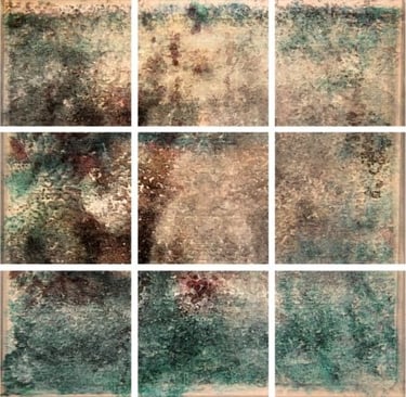 Abstract photographic collage with earthy tones and organic textured layers