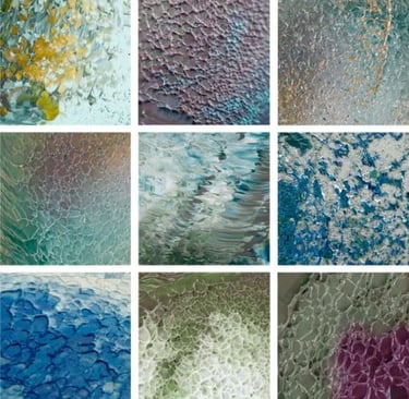 Abstract photographic collage with fluid textures and soft colour transitions