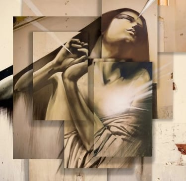 Faith inspired photomontage by Martin Osner titled Connection, layered portrait expressing spirituality and inner connection