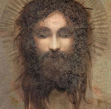 Faith inspired artwork of Christ by Martin Osner, symbolic portrait representing sacrifice and redemption