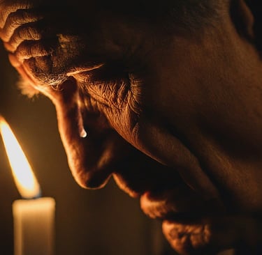 a person crying with a candle