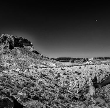 Half-moon rising above the dramatic entrance of Santa Elena Canyon in Big Bend National Park