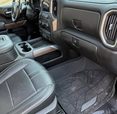 dirty front seat of truck on passenger side