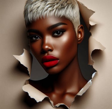 Black woman with blonde pixie cut breaking through with determined expression
