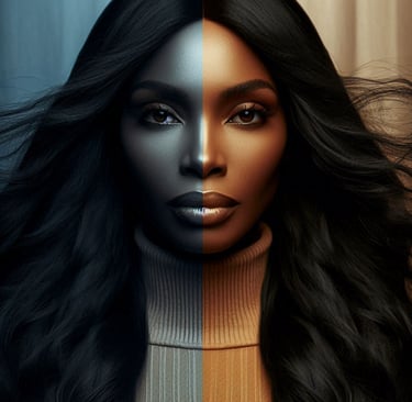 : Artistic split portrait showing emotional contrast exhaustion versus peace