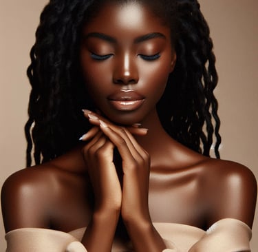 Dark skin woman with natural twist out in meditative pose eyes closed