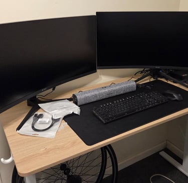 A stand up workstation built for a gaming user
