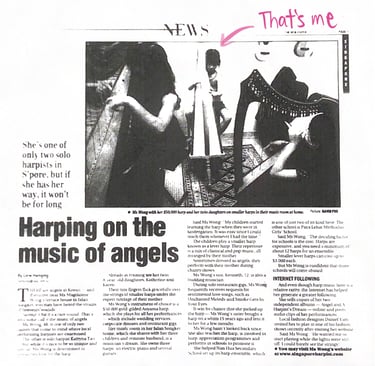 An article discussing Magdalene Wong’s career as a harpist and harp teacher to her children