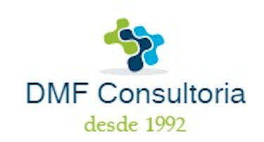 a logo for d m f consulting