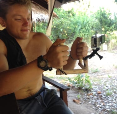 Go Pro on. homemade bamboo tray to attach lights