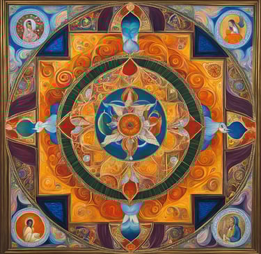 sorte de mandala symbolisant le rapport entre l'homme, la nature et la spiritualité