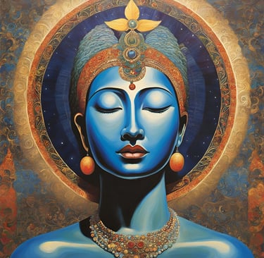 visage de femme bleu style indien représentant la spiritualité