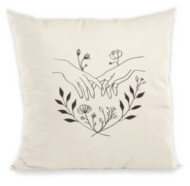 coussin commerce équitable imprimé mains qui se frôlent
