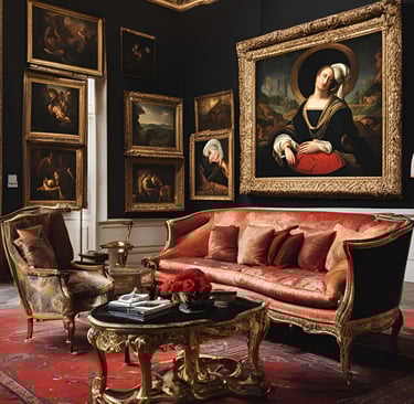 peinture d'époque encadrement dorure dans un salon bourgeois