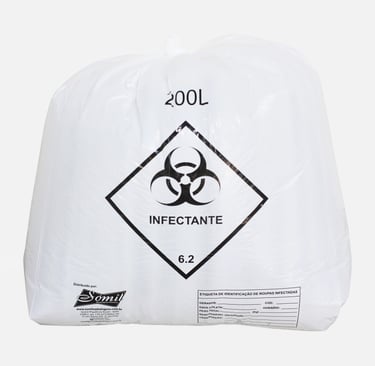 Saco para lixo infectante branco com simbologia no fundo branco