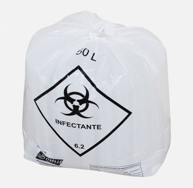 Saco para lixo infectante branco com simbologia no fundo branco