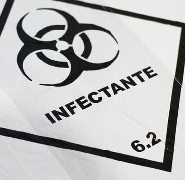 Detalhe da simbologia do saco para lixo infectante.