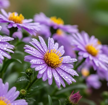 close up michaelmas daisies