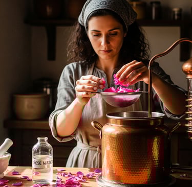 woman making rose water