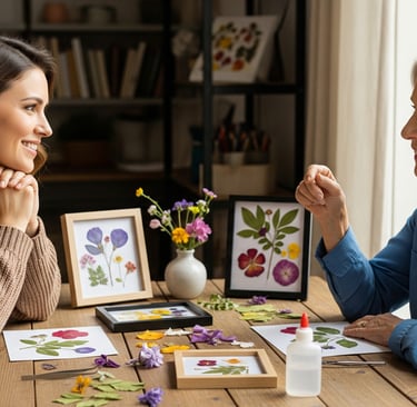 older woman and younger woman talk at table