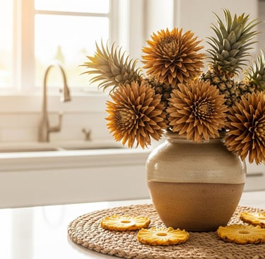 pineapple flowers in ceramic jar