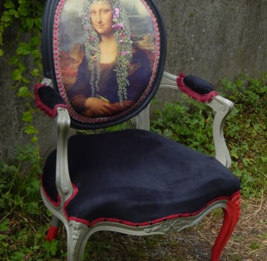fauteuil médaillon dossier personnalisé la Joconde champêtre , création osezjoséphine