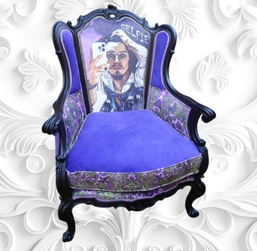 Fauteuil bergère velours, dossier création d'après le tableau le désespéré de Courbet