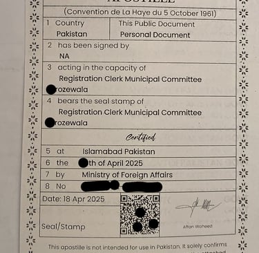 apostille in Pakistan 
