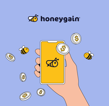 a person holding a phone with money honeygain honeygain app honeygain download how does honeygain wo