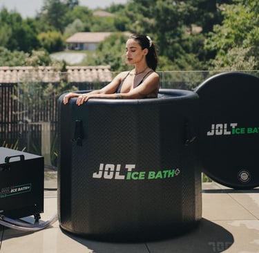 a woman in a tub tub with a large ice bathtub