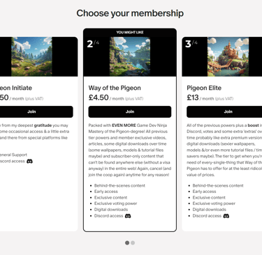 Patreon Tiers screengrab.
