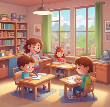 A vibrant classroom setting with children engaged in activities.