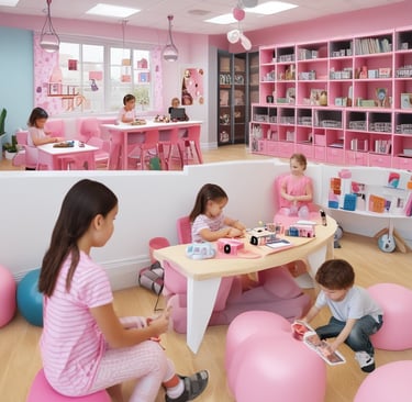 Kids reading together in a cozy reading corner.