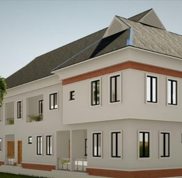 a house with a large white house with a black roof