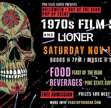 Feast of the Bear event at Pine State Coffee in Raleigh NC; live music, food catered by Jason Little