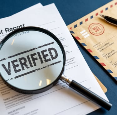“Credit report under a magnifying glass showing the word verified blurred, symbolizing unverifiable 