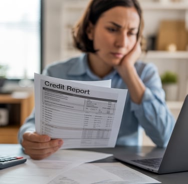 Person writing Method of Verification dispute letter at desk with credit reports and laptop